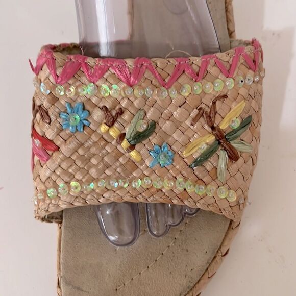 Geller II Embellished Raffia Slide Platform Sandals Size 11 - Picture 5 of 5